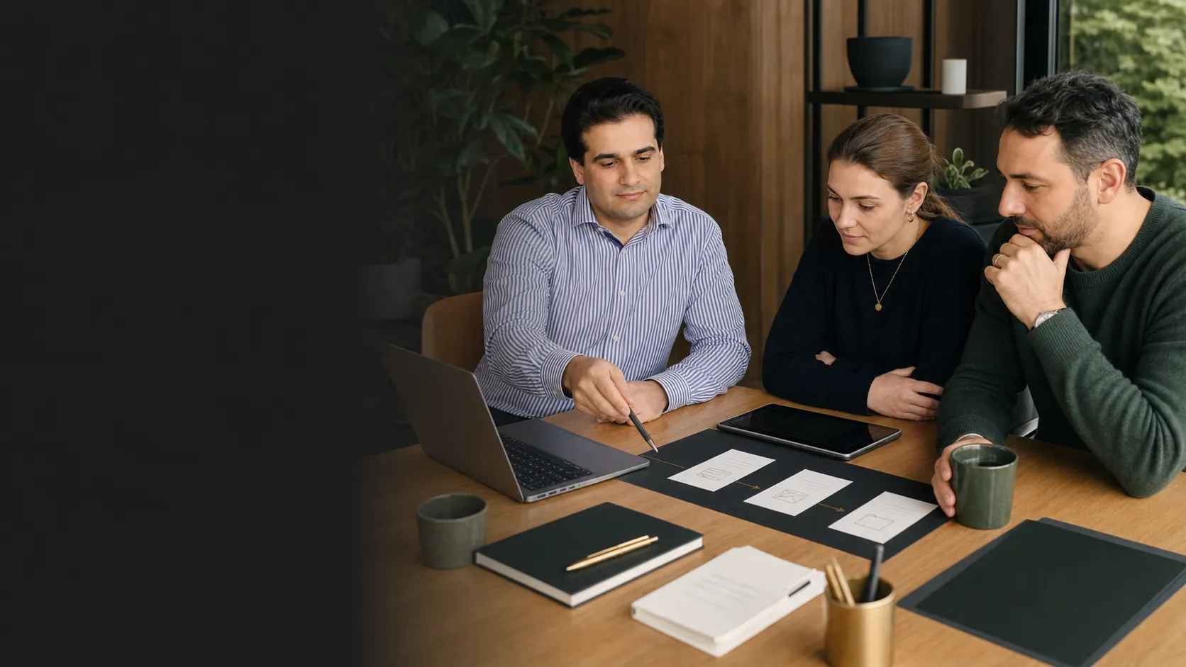 Illustrative scene of Cyrus Parsa helping a small business team simplify an enquiry and follow-up workflow.