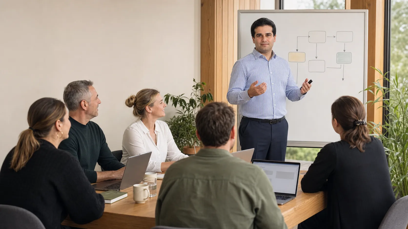 Illustrative scene of Cyrus Parsa leading a practical AI workshop for a small New Zealand business team.